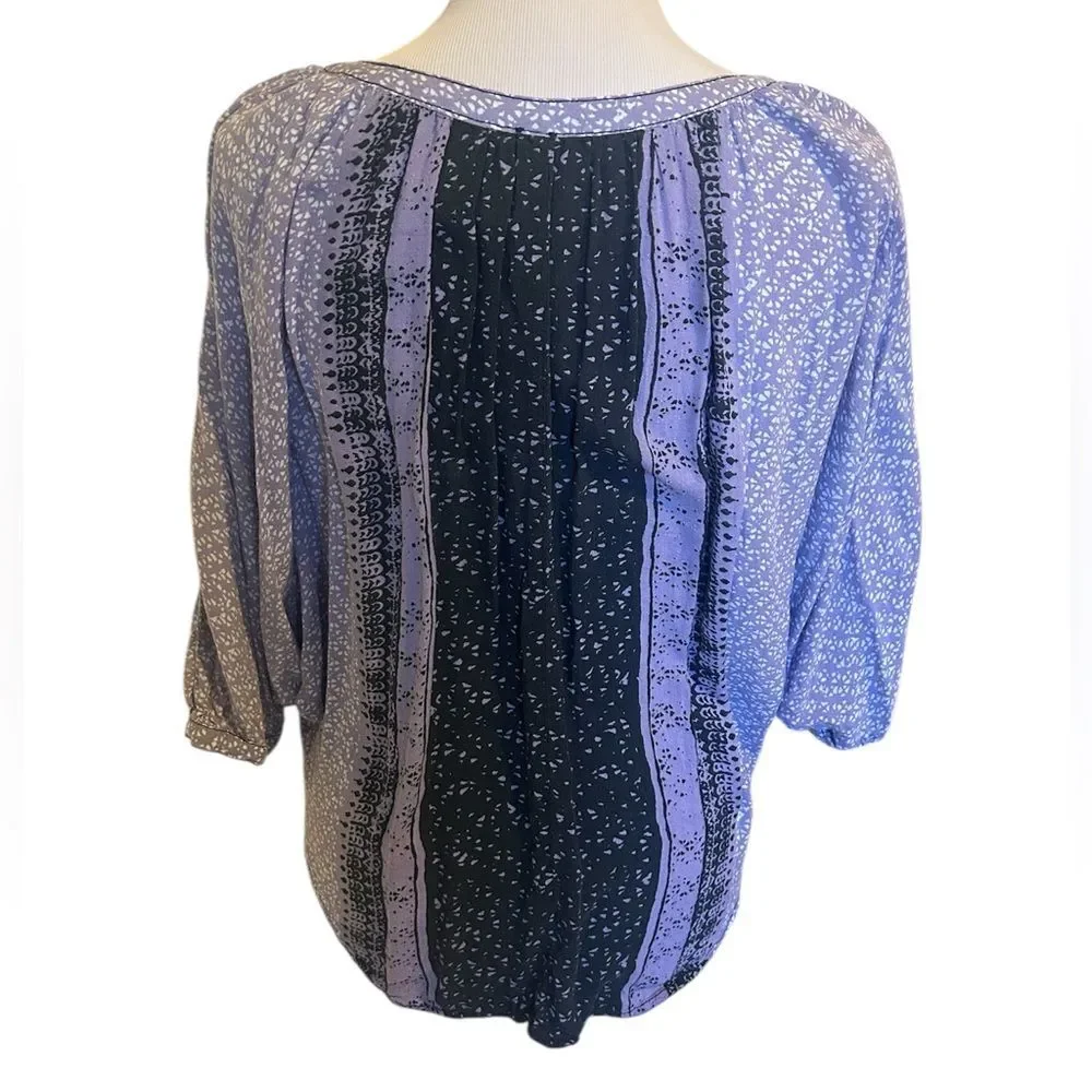 Free People Days of Romance Top Purple and Black Batik-inspired Print Small